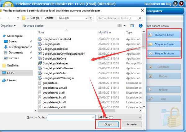 choisir un fichier à bloquer