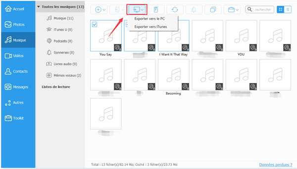 exporter musique iphone vers iphone